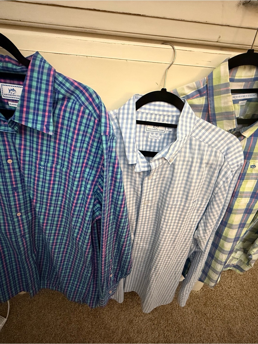 Southern Tide Men's Multi-Blue & Purple Plaid Button-Down Shirts. 3 large